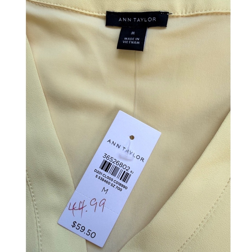 NWT Ann Taylor Women's Yellow Sunshine Mixed-Media Popover Blouse M - Picture 6 of 7